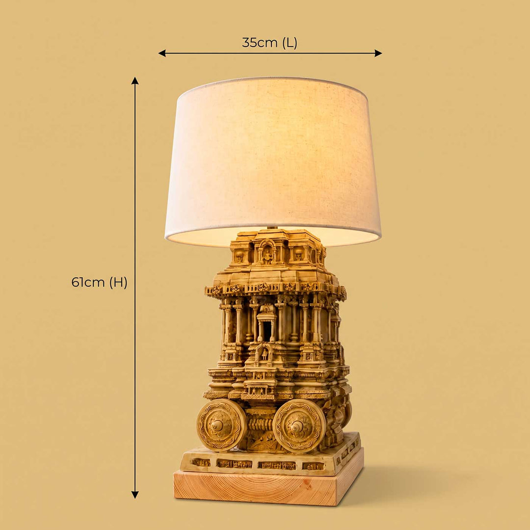 Handcrafted Vijaya Hampi Stone Chariot Miniature Table Lamp For Home Decor