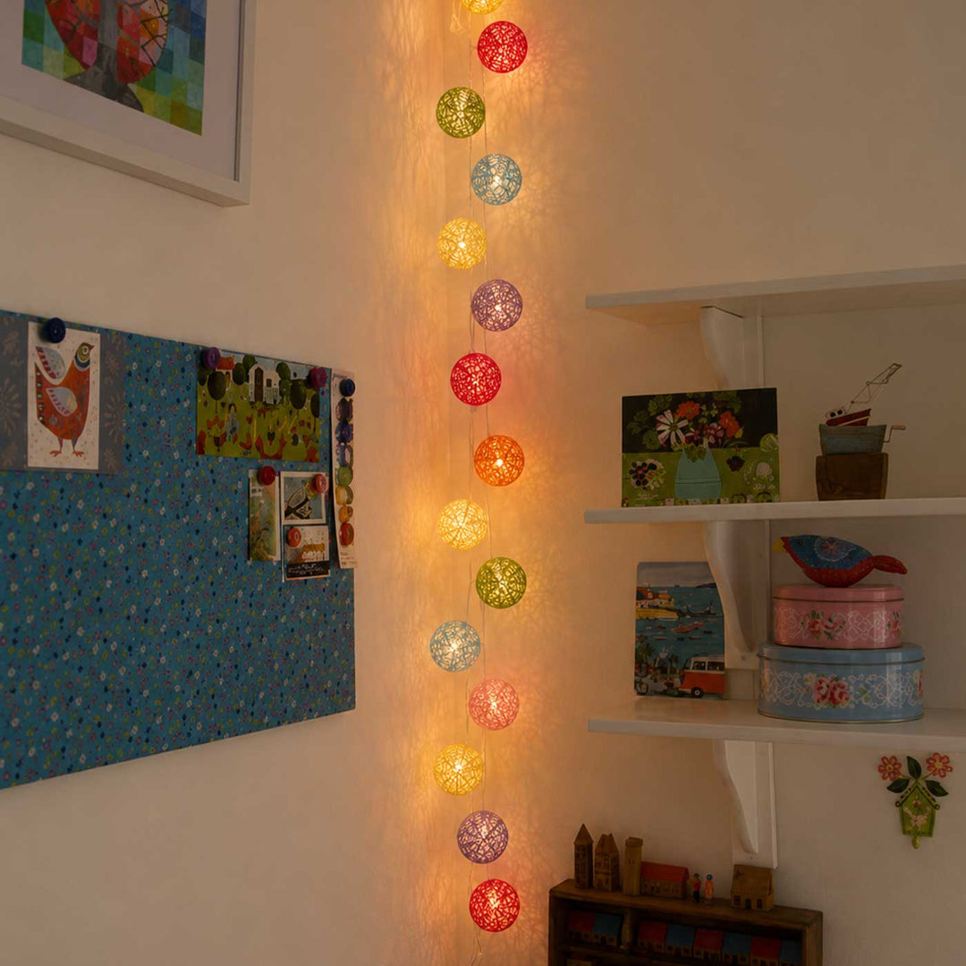 3m, 20 Bulbs | Handcrafted Yarn Spherical LED Fairy Light Hangings - Multicolour