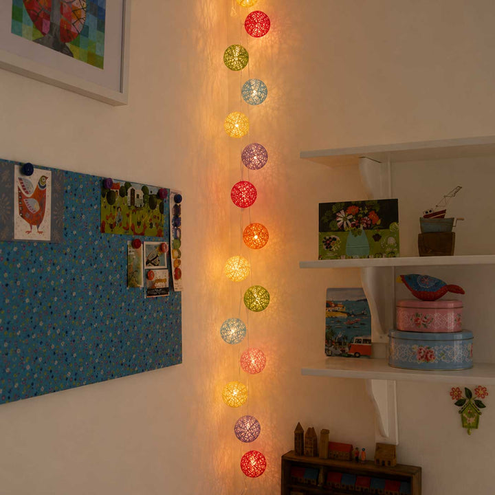3m, 20 Bulbs | Handcrafted Yarn Spherical LED Fairy Light Hangings - Multicolour