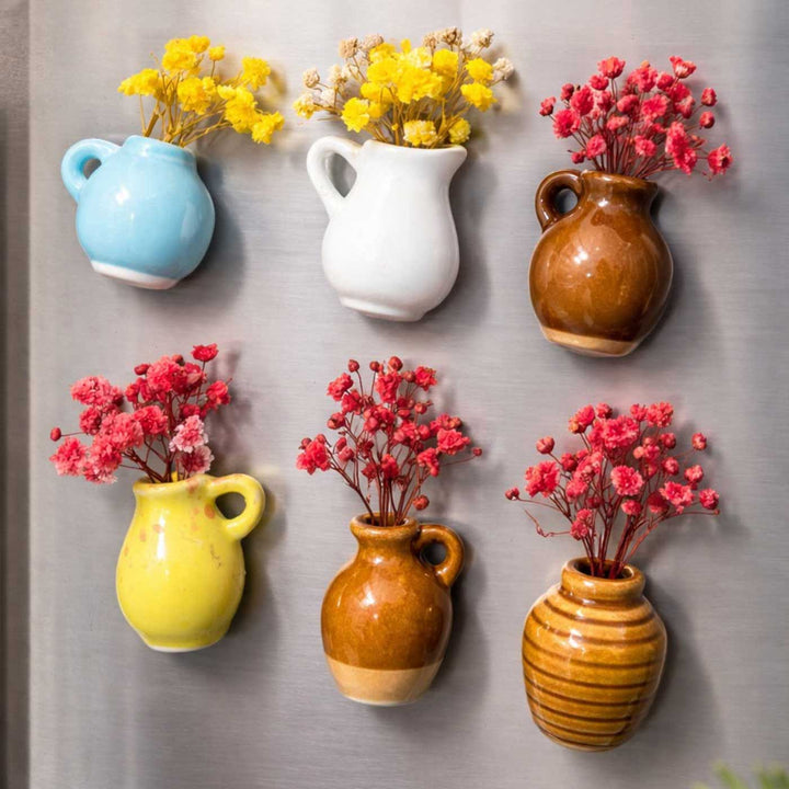 Set of 6 | Garden Whispers Mini Vase Porcelain Fridge Magnet