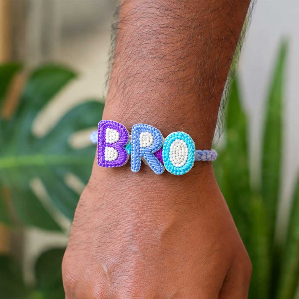 Handmade Beaded Embroidered Bro Theme Rakhi With Roli Chawal For Brother