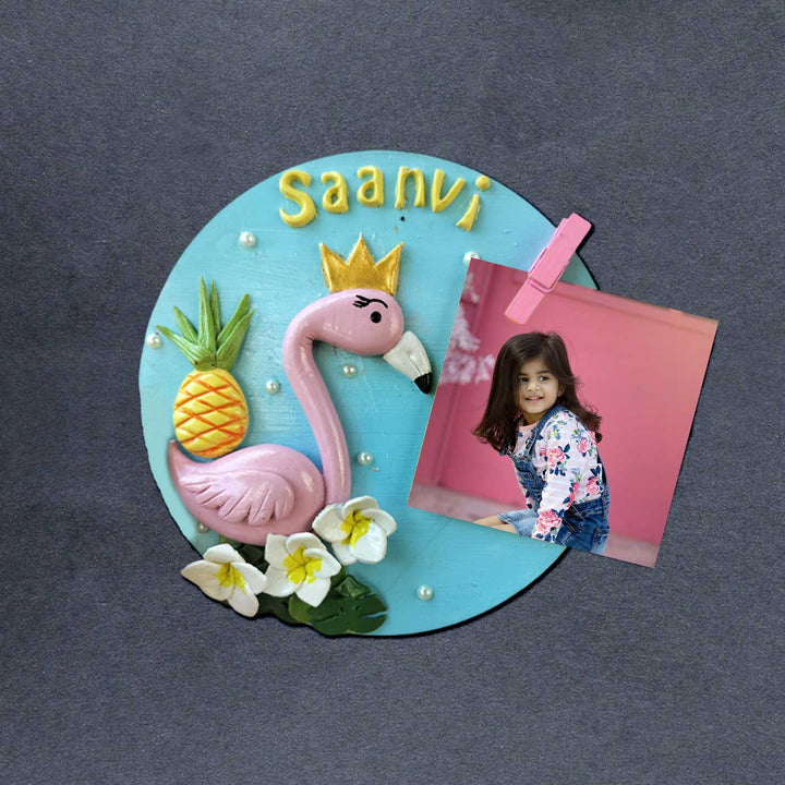 Photo Personalized Flamingo Theme Magnet MDF & Cold Porcelain Clay