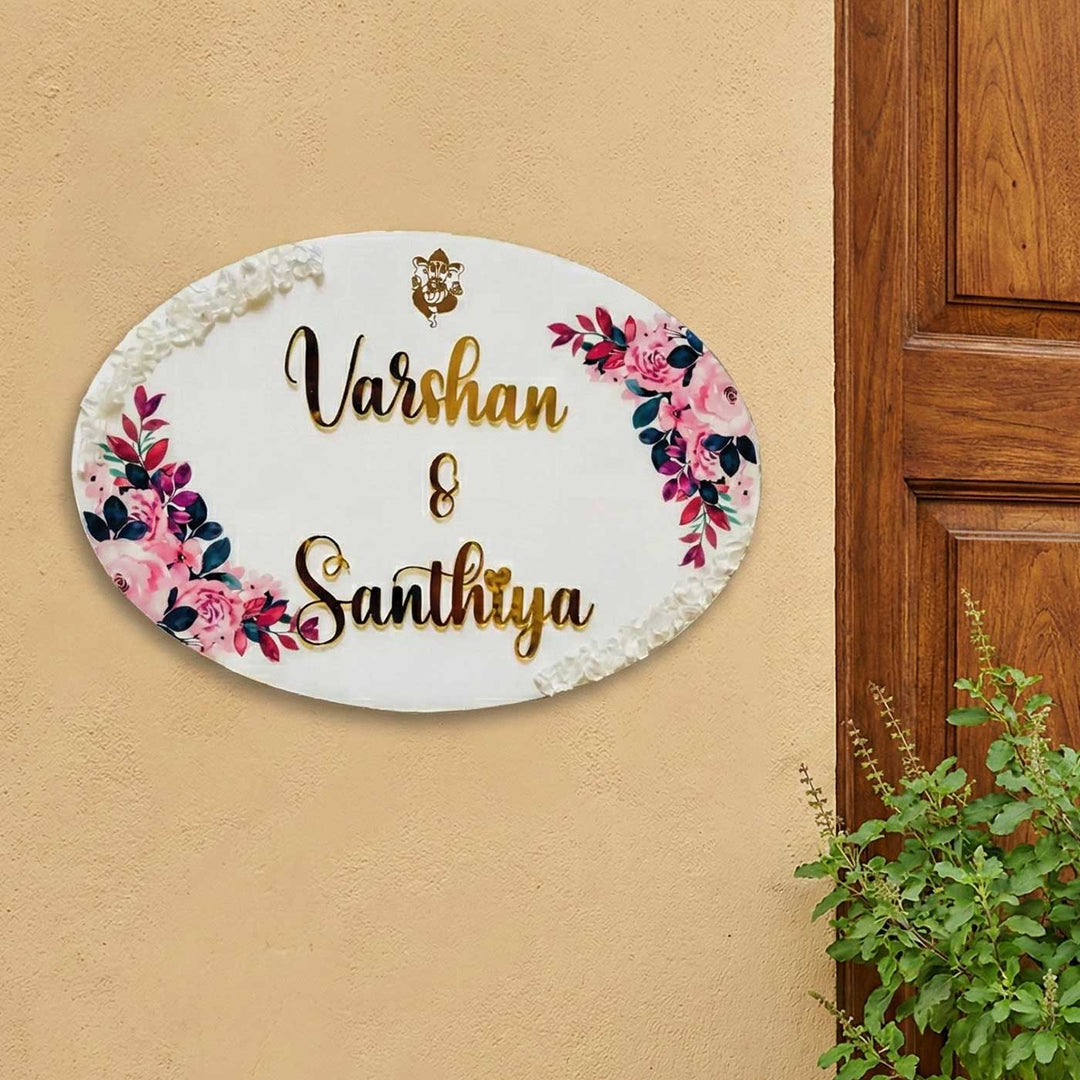 Personalized White Floral Resin Name Plate