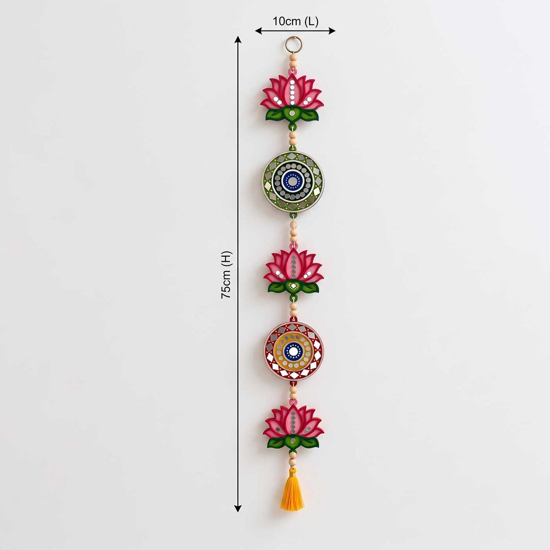 2 pc | Festive Lotus & Twin Mandala Mirror Work Wooden Hanging with Tassel