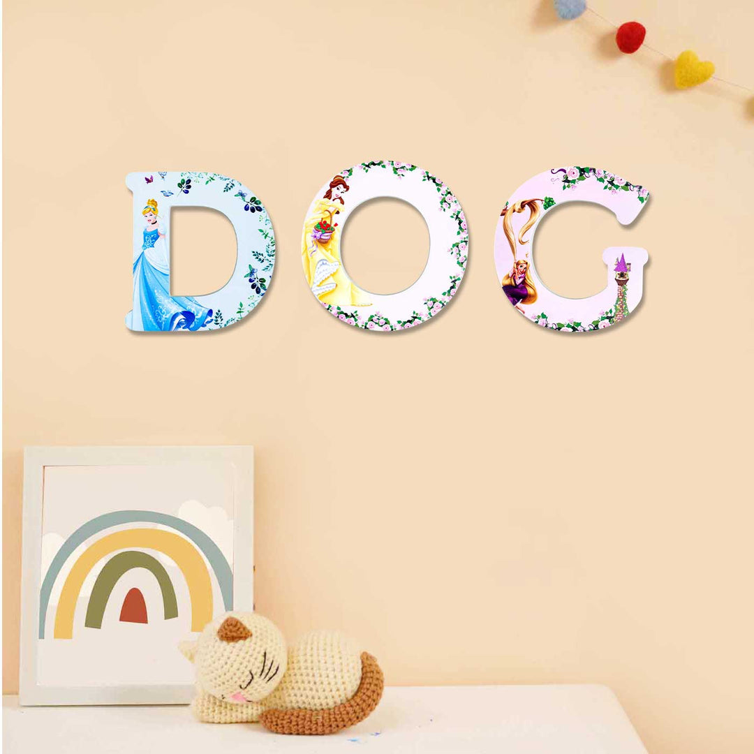 Handmade Blue Princess Theme MDF Wood 3D Wall Letter For Kids - D