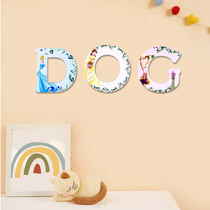 Handmade Blue Princess Theme MDF Wood 3D Wall Letter For Kids - D