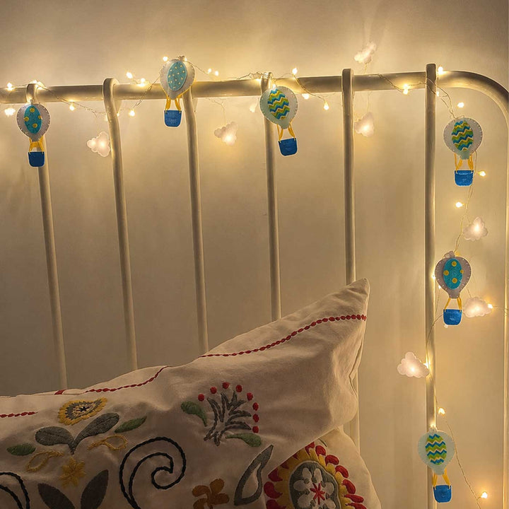 3m, 30 Bulbs | Handmade Blue & Grey Hot Air Balloon Felt LED Fairy Light For Kids