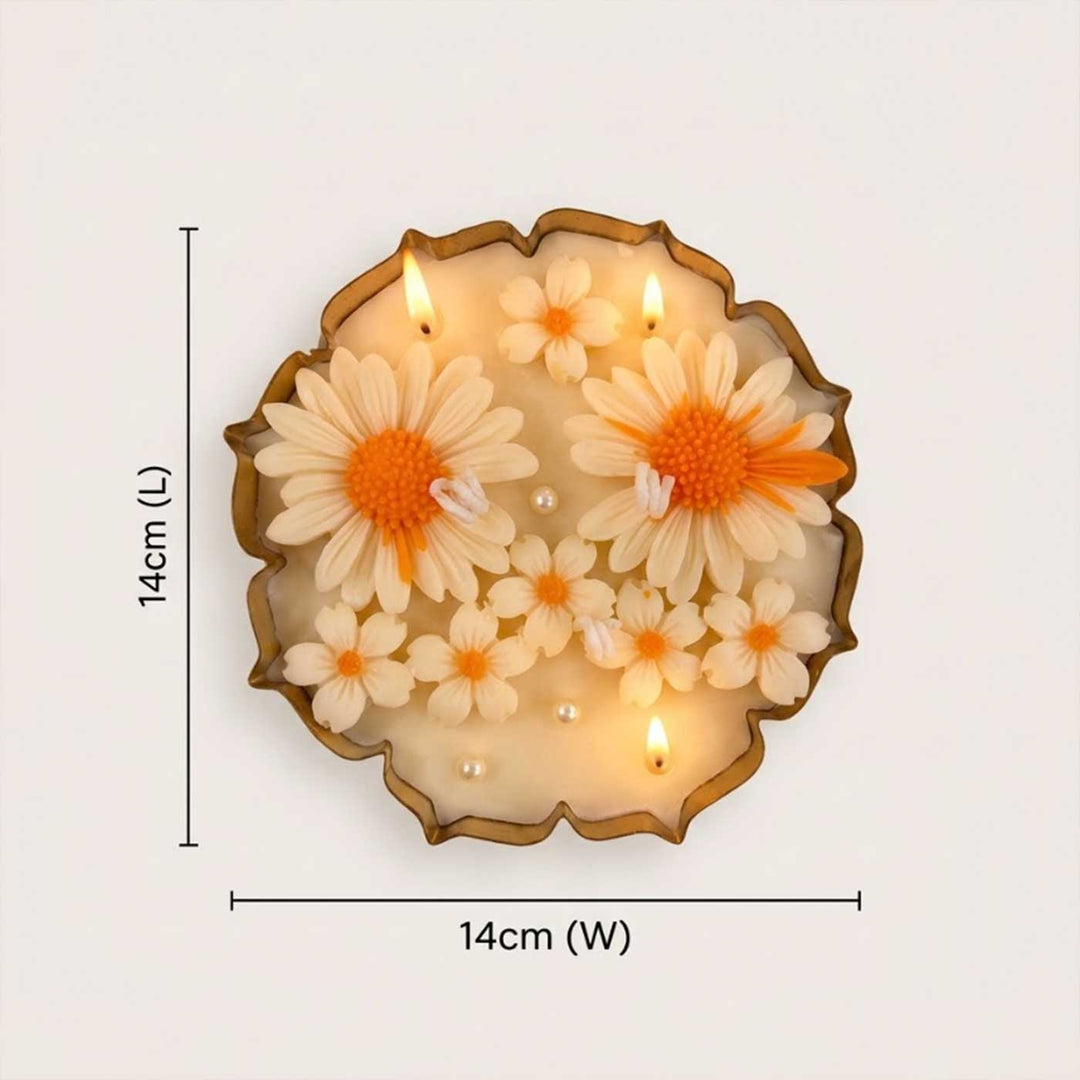 Handmade Daisy Flower Embed Soy Wax Scented Iron Urli Candle For Festive Decor