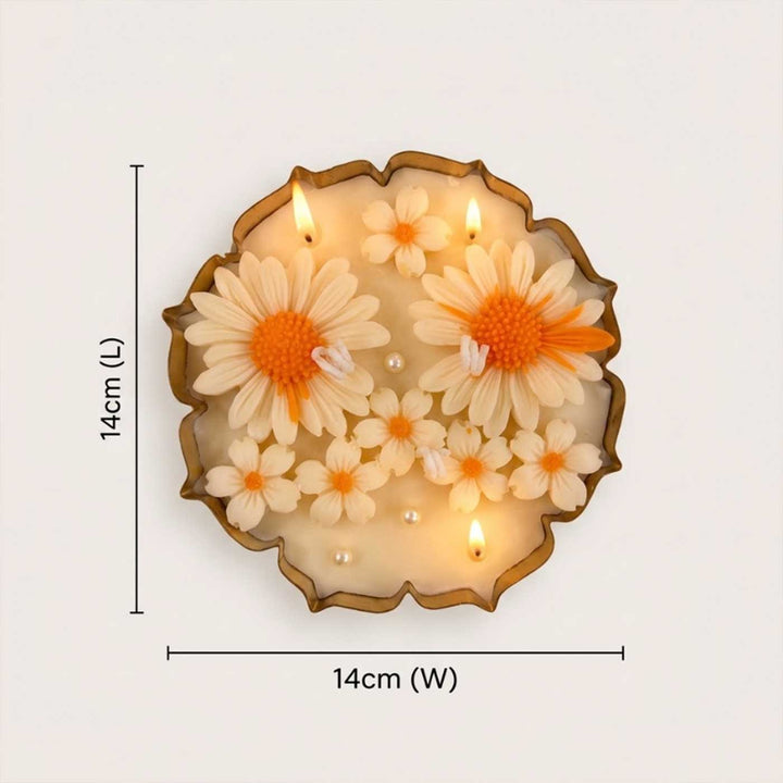 Handmade Daisy Flower Embed Soy Wax Scented Iron Urli Candle For Festive Decor