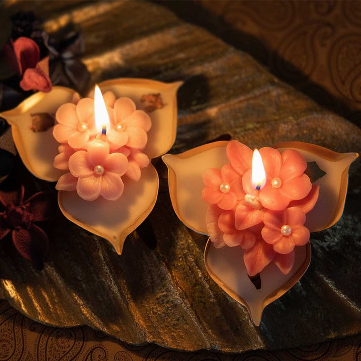 Set Of 2 | Handmade Tri Deep Floral Design Soy Wax Scented Candle