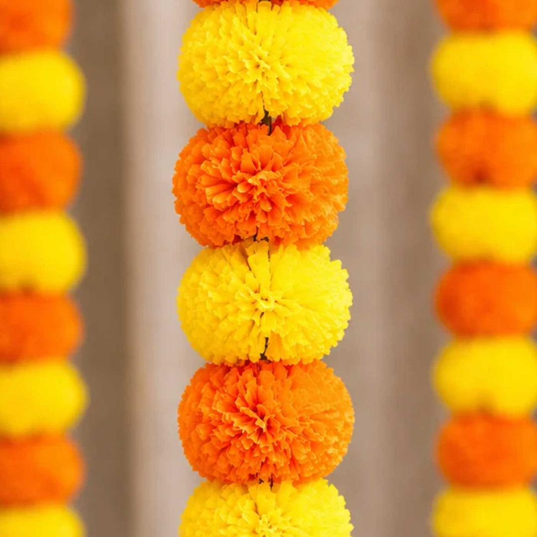 Handcrafted Artificial Marigold Orange & Yellow Flower Hangings For Festive Decor
