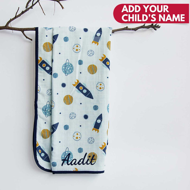 Personalized Reversible Space Theme Kids Dohar | 0-4 Years