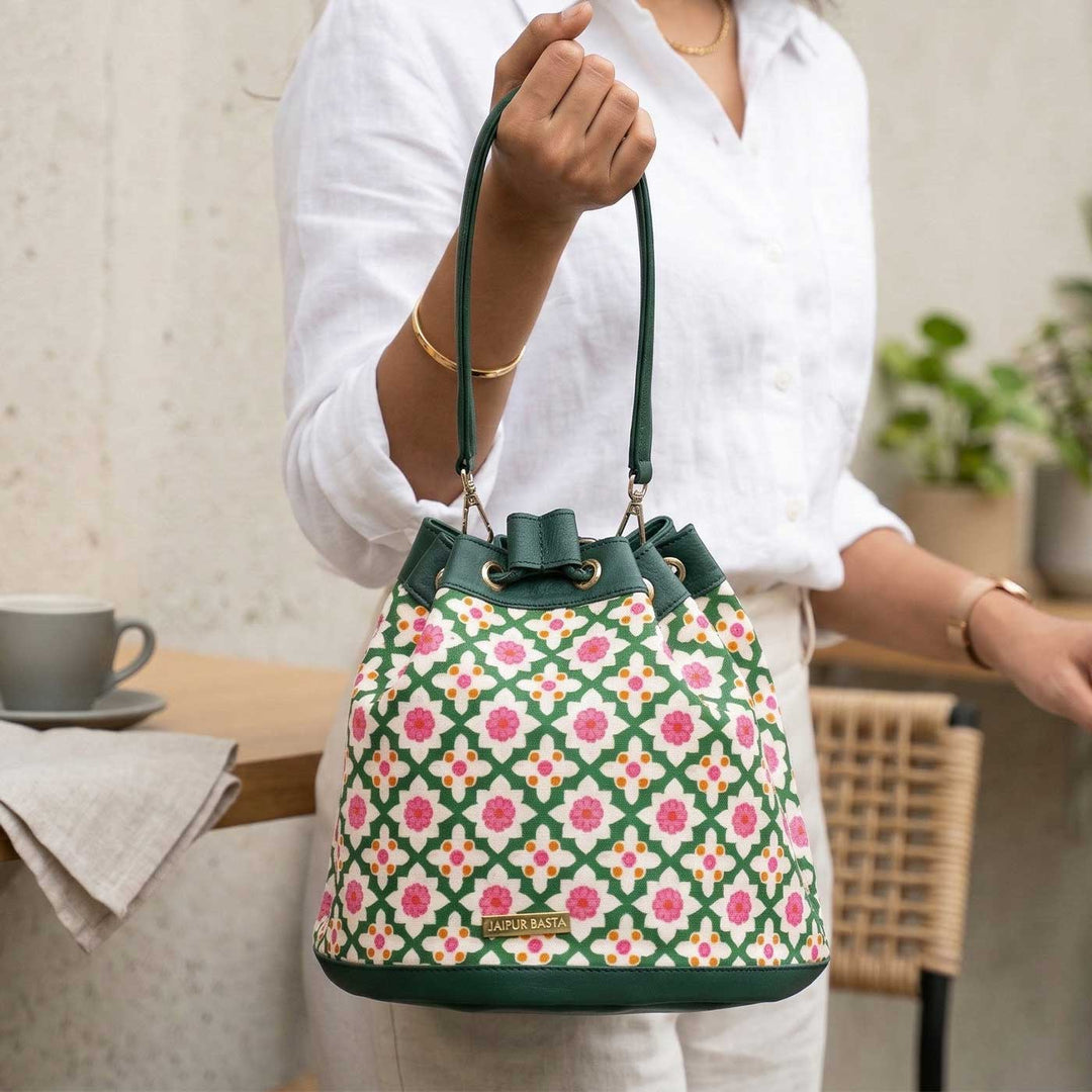 Bageechi Hand Block Printed Bucket Handbag