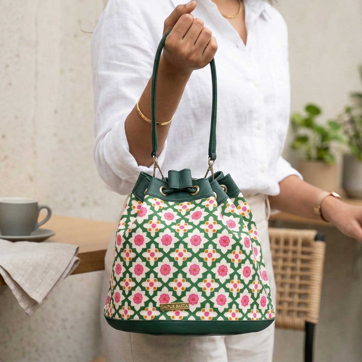 Bageechi Hand Block Printed Bucket Handbag