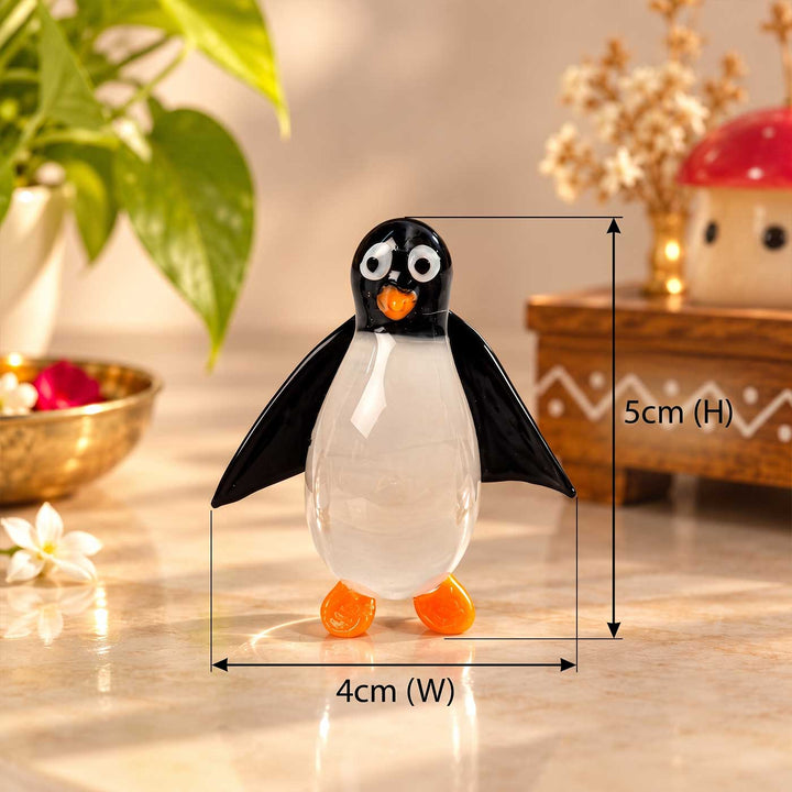 Handmade Blown Glass Penguin Miniature Figurine For Decor