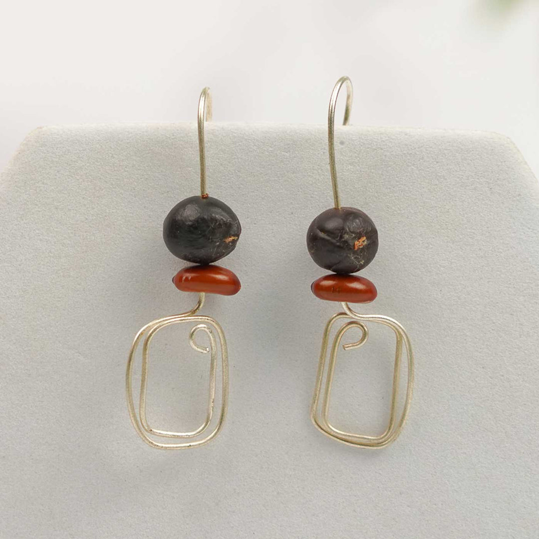 Handmade Brown Square Reetha & Amaltaas Seed Earrings