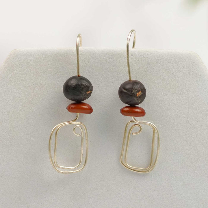 Handmade Brown Square Reetha & Amaltaas Seed Earrings