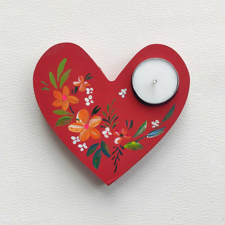 Hand-Painted Red Heart MDF Tealight Holder