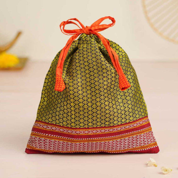 Handmade Pastel Green Khunn Fabric Cotton Thamboolam Potli