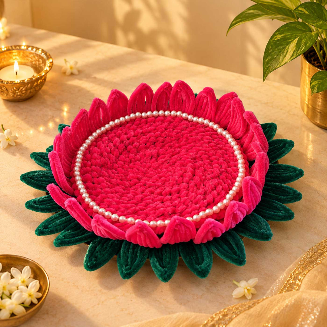 14 Inch | Handcrafted Lotus Pipe Cleaner Pooja Asan For Pooja Room