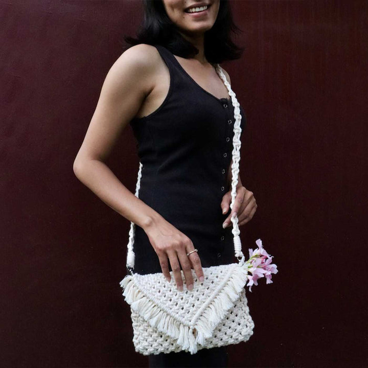 Handmade Macrame Clutch Bag With Sling