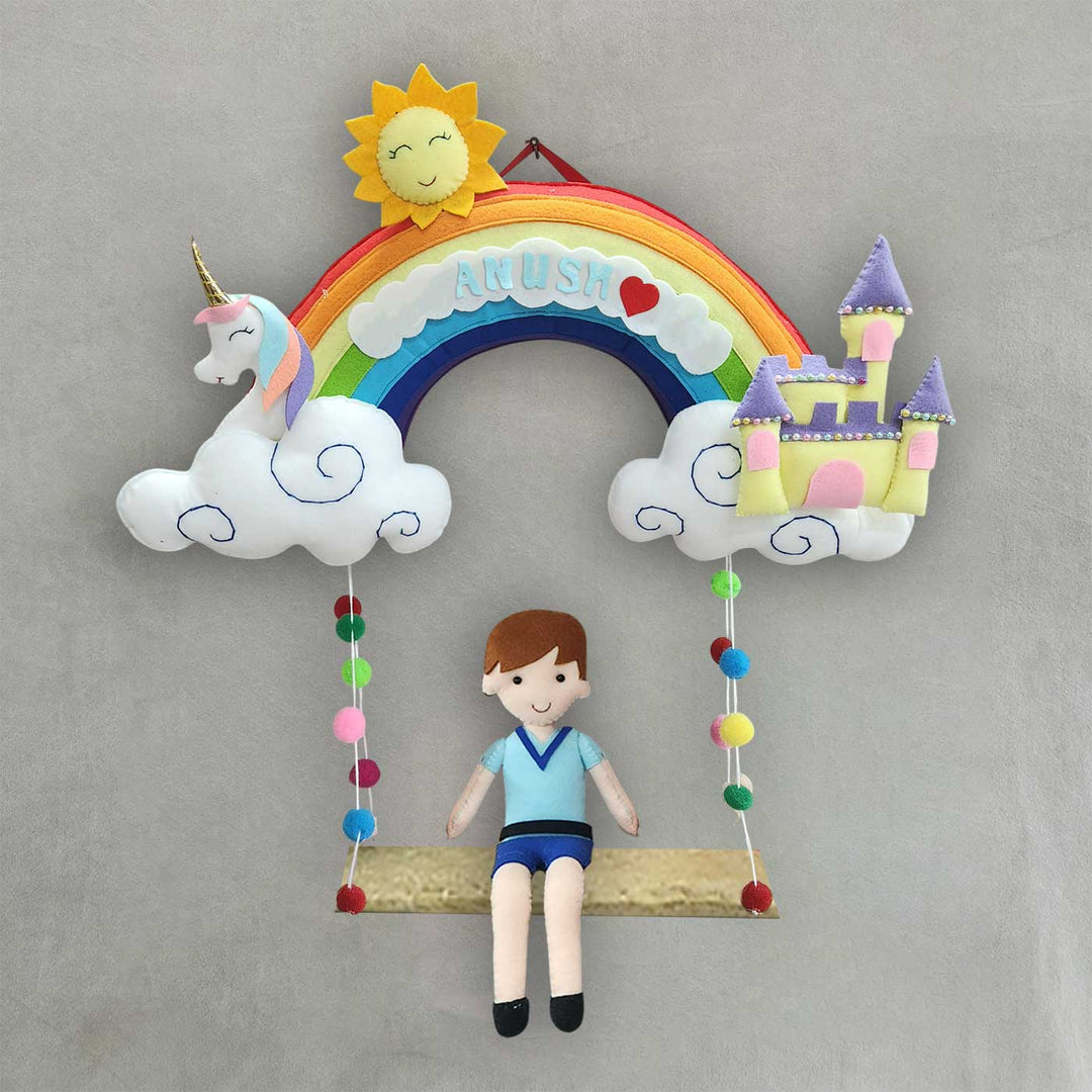Personalized Rainbow Theme Felt Kids Name Plate For Siblings