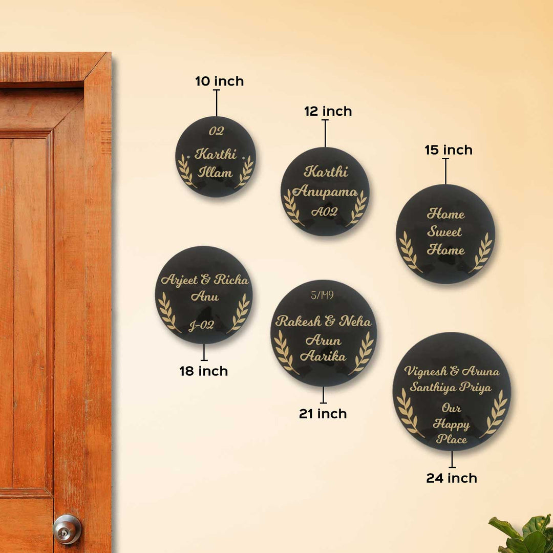 Black Minimal Acrylic Circular Leaf Personalized Name Plate