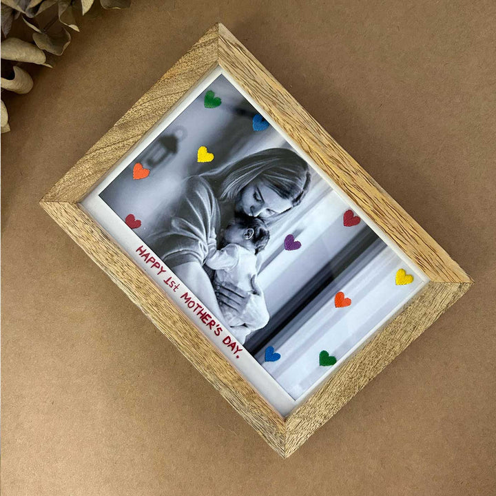 Photo Personalized Rainbow Embroidery Theme Wooden Photo Frame