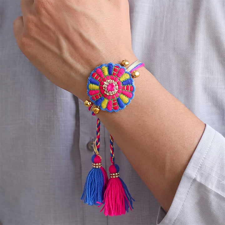 Handmade Thread Embroidered "Bandhan Chakri" Reusable Rakhi Magnet For Brother
