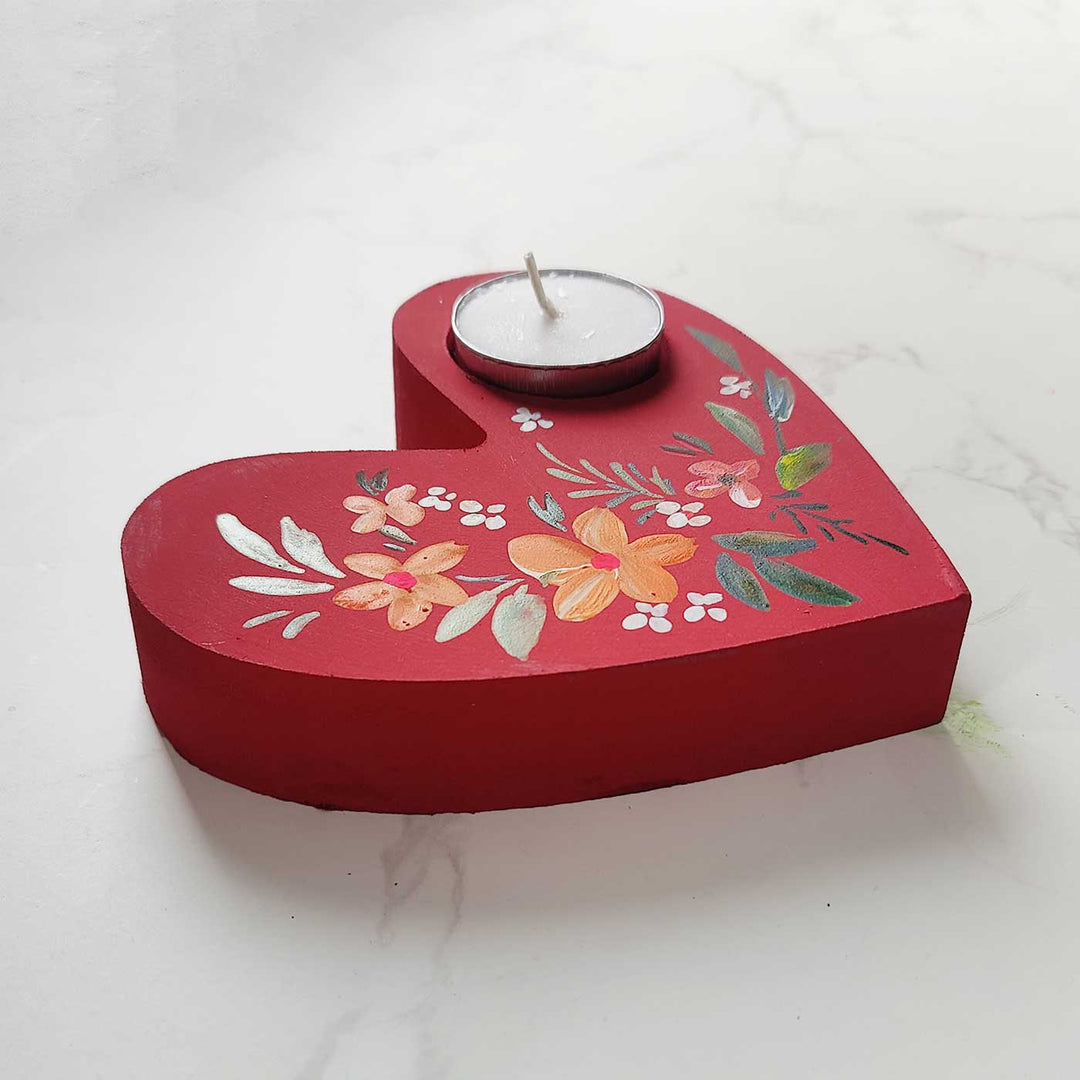 Hand-Painted Red Heart MDF Tealight Holder