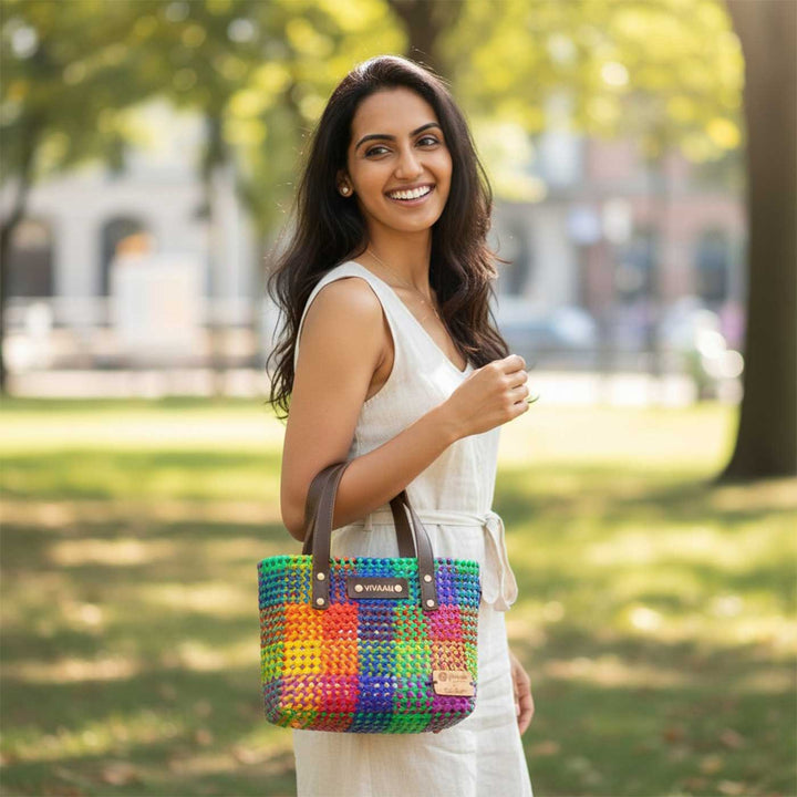 Multicolor Checks Mukhya Knot Handmade Small Koodai Bag