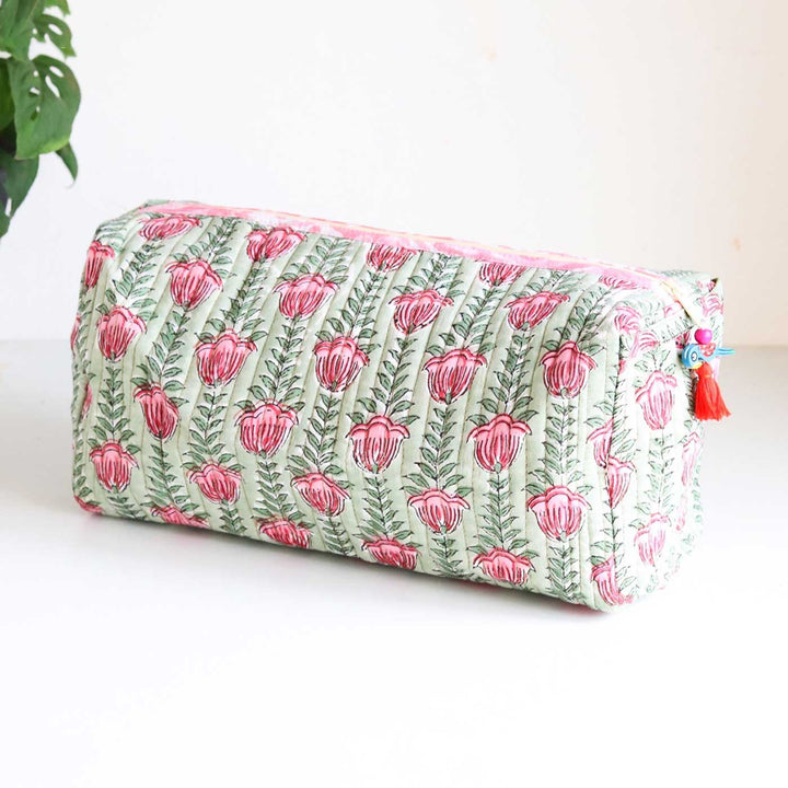 Personalized Block Printed Cotton Cosmetic Pouch