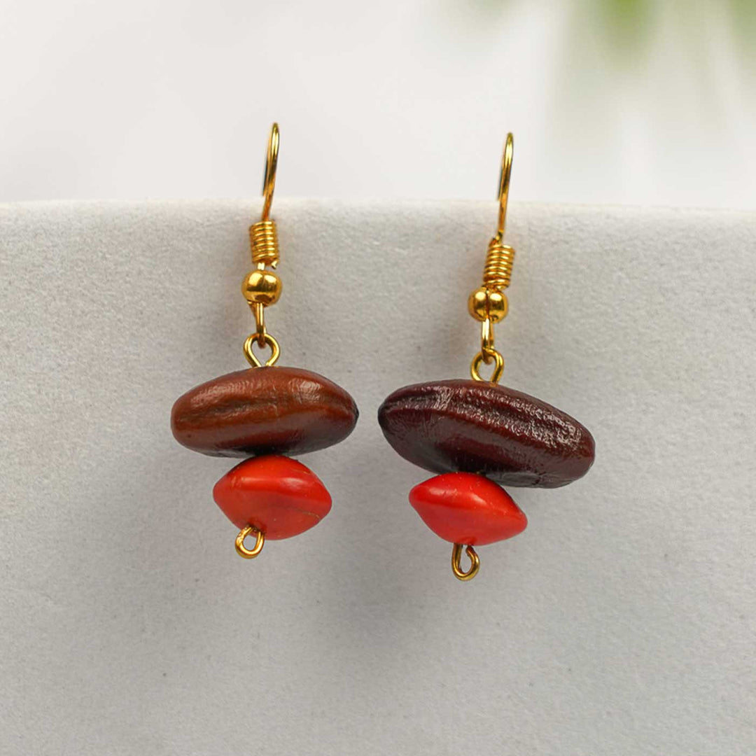 Handmade Red & Brown Sitaphal Gunj Seed Earrings