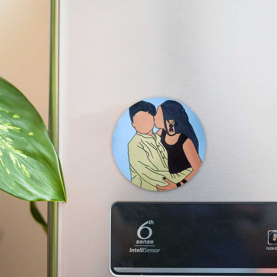 Photo Personalized Hand-Painted Brother & Sister Theme MDF Wood Fridge Magnet For Siblings