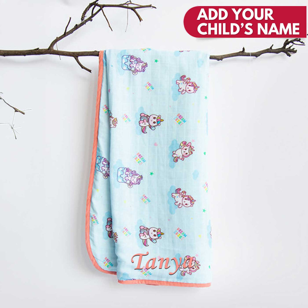 Personalized Reversible Unicorn Dreams Kids Dohar | 0-4 Years