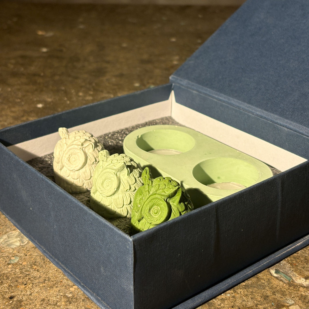 Handmade Concrete Lumos Trio Hamper | Includes 3 Owl Centerpiece And 1 Candle Holder