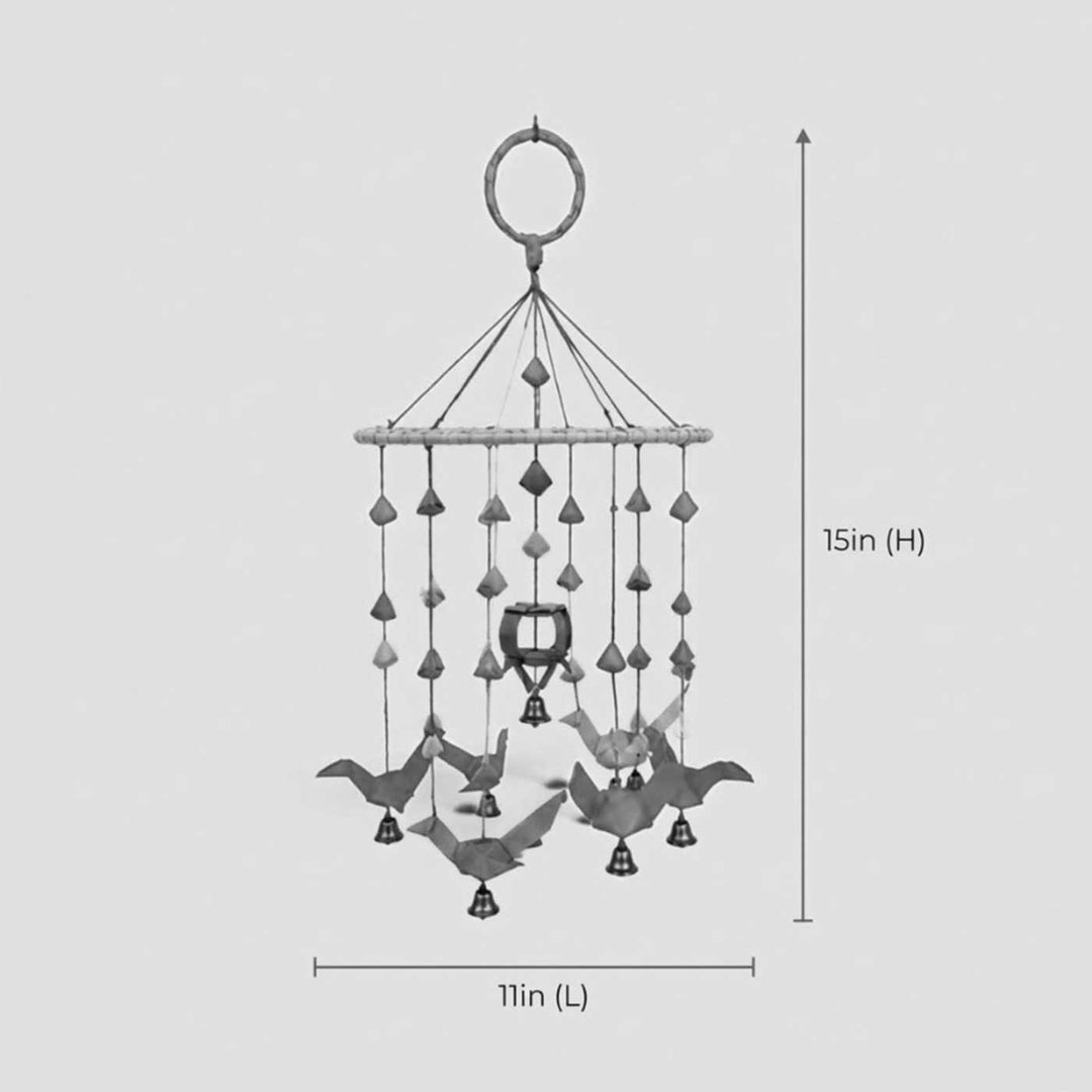 Handcrafted Palm Leaf Parrot Strings On Ring Hanging With Bells