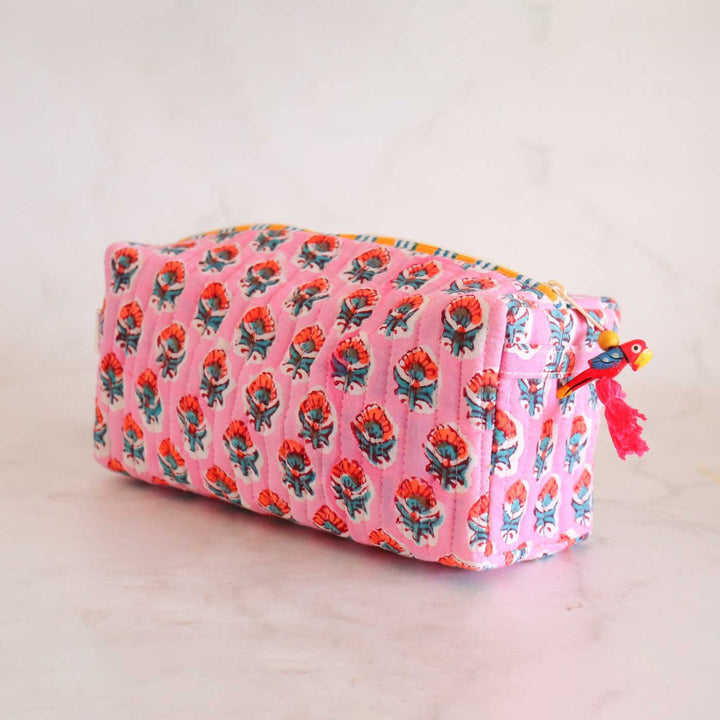 Personalized Block Printed Cotton Cosmetic Pouch
