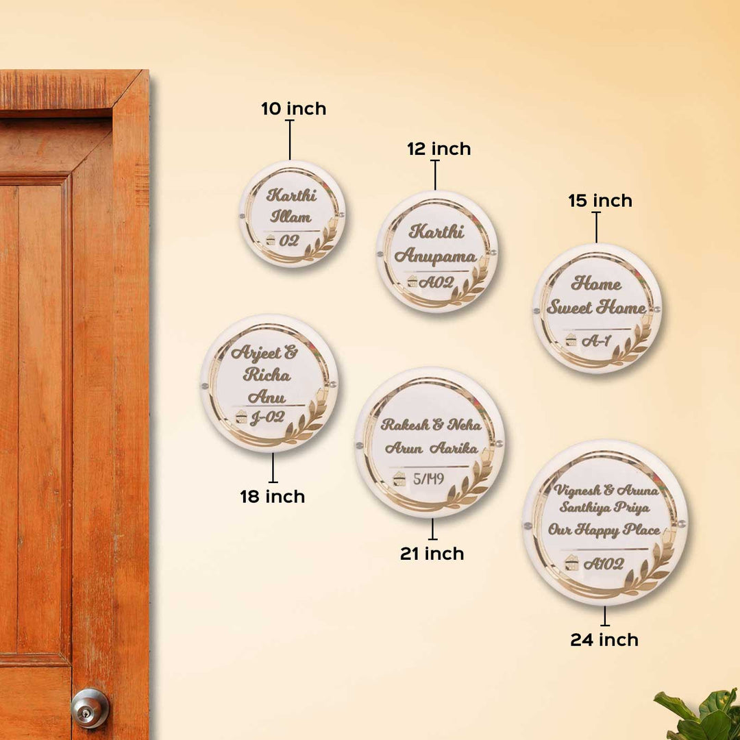 White And Gold Acrylic Circular Leaf Ring Personalized Name Plate With Back Light