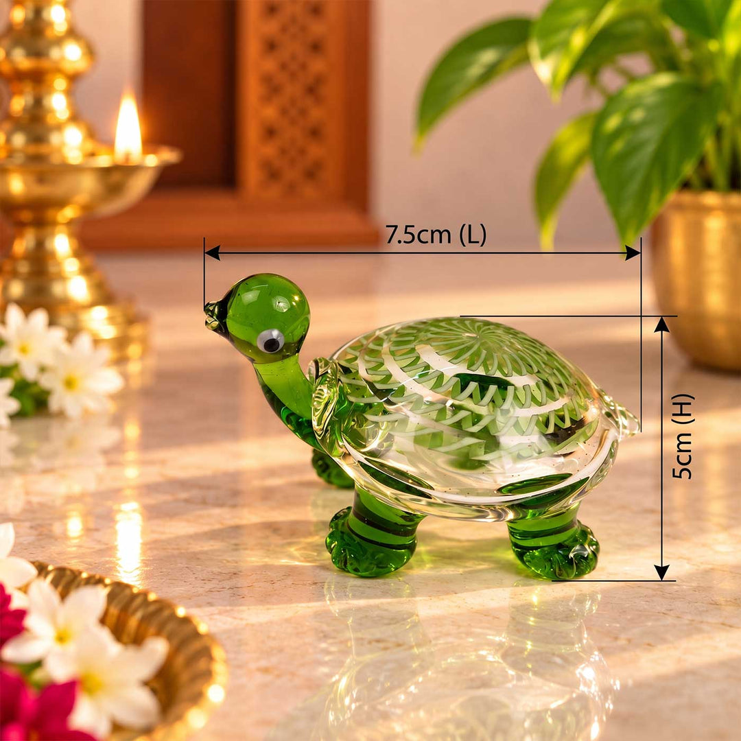 Handmade Blown Glass Green Turtle Miniature Figurine For Decor