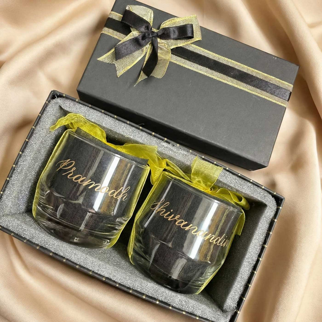 Personalized Ocean Glass with Engraved Calligraphy Lettering | Set of 2