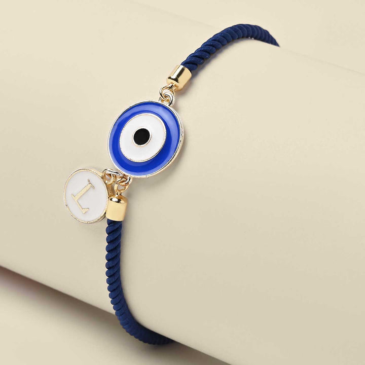 Personalized Handmade Evil Eye Design Monogram Metal Rakhi