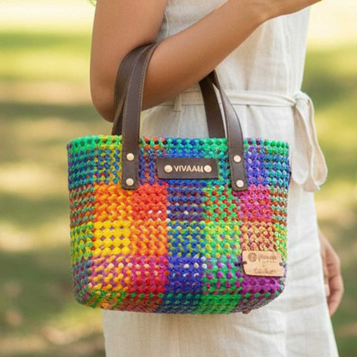 Multicolor Checks Mukhya Knot Handmade Small Koodai Bag