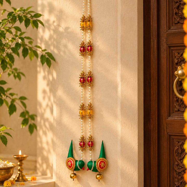 2 pc | Handcrafted Chidiya Gota Patti Bird Door Hangings with Ghungroo