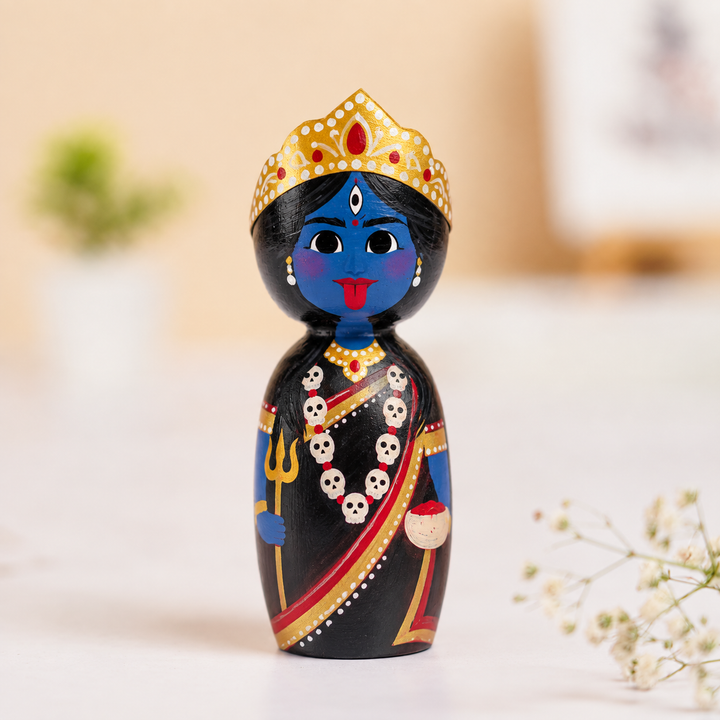 "Goddess Kaali" Themed Wooden Doll For Golu/Festive Decor