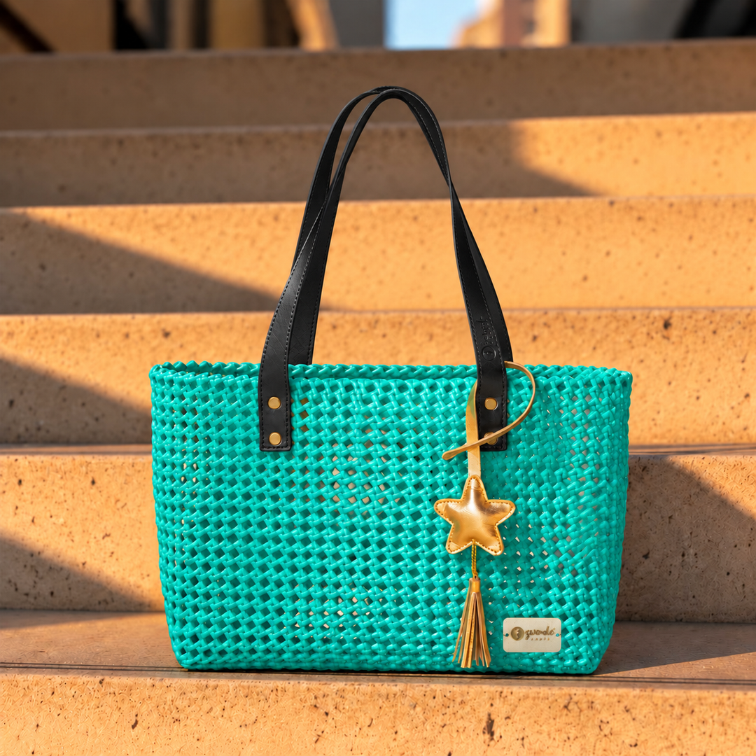 "Solid Green" Handmade Wire Koodai Bag With Star Leather Charm