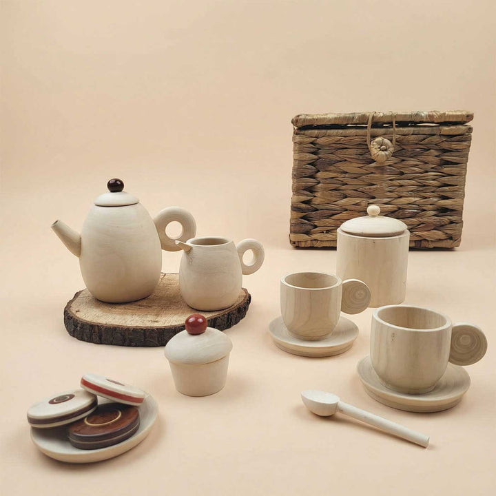 Wooden Party Tea Set | Handmade Etikopakka Pretend Play Toy | 3–8 Years