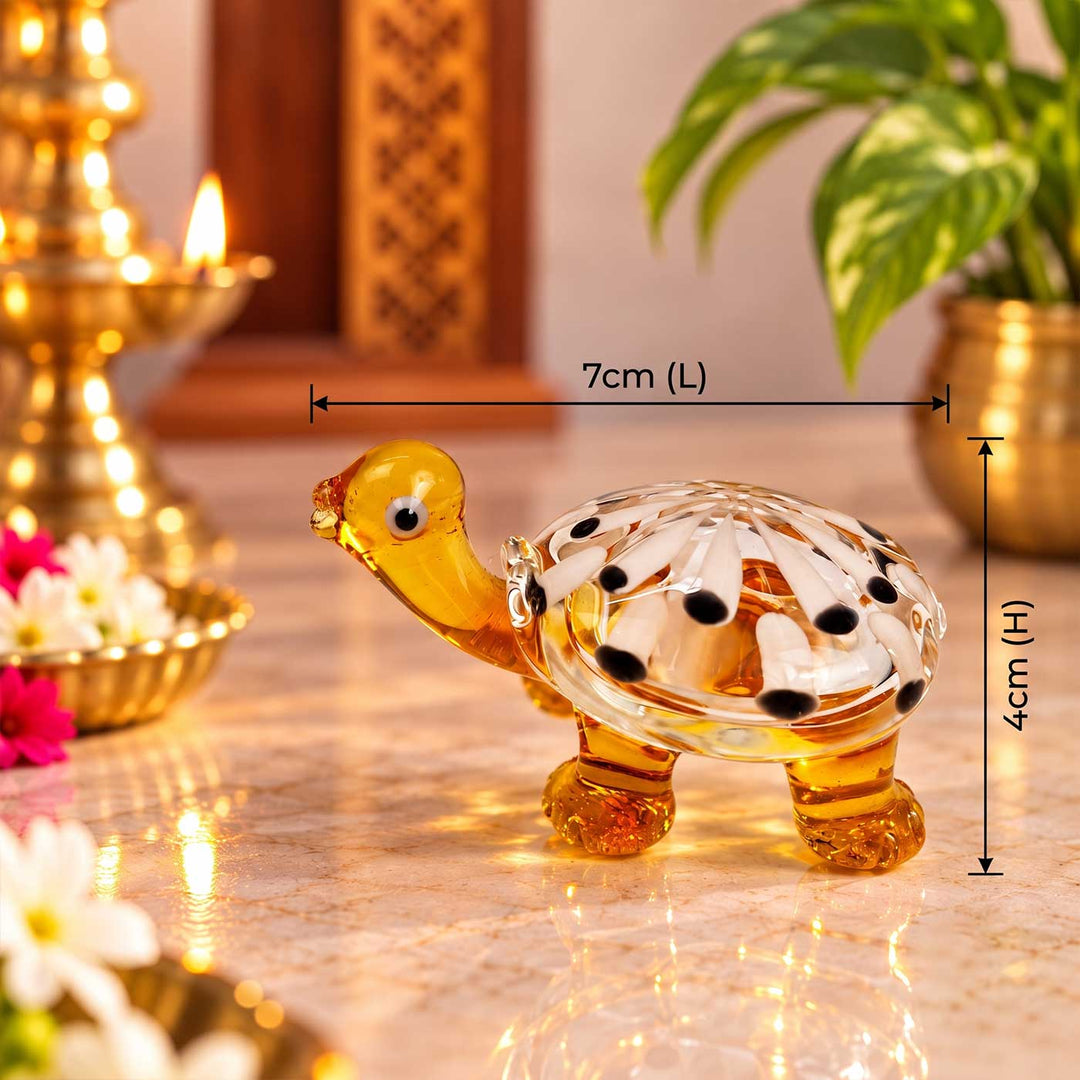 Handmade Blown Glass Amber Polka Dot Turtle Miniature Figurine For Decor