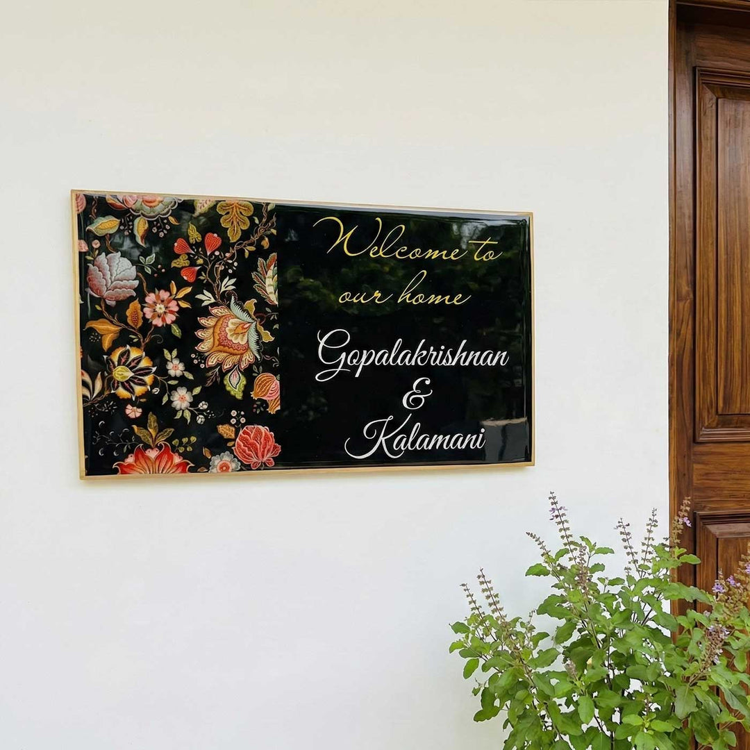 Personalized Black Floral Theme Resin Name Plate