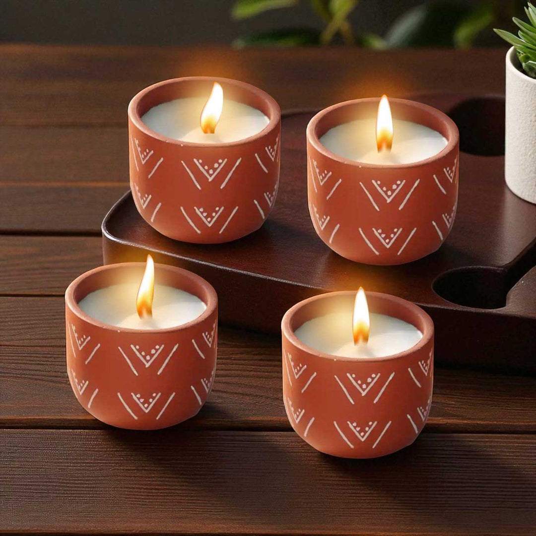 Set of 4 | Hand-Painted Forest Terracotta Soy Wax Candle